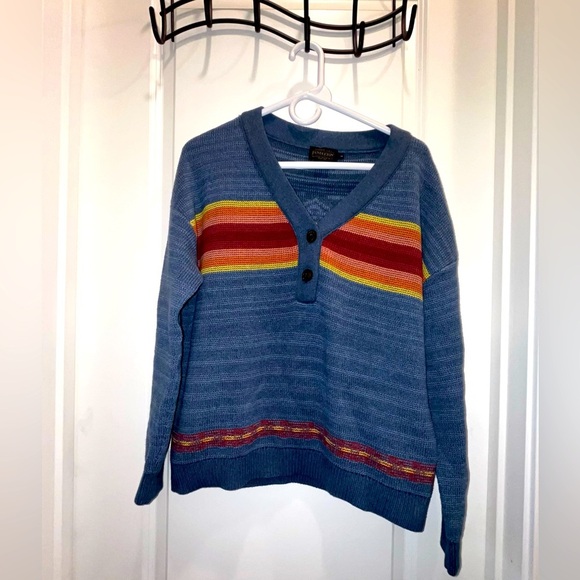 Pendleton Women's V-Neck Henley Graphic Cotton Longsleeve Sweater - Picture 3 of 6